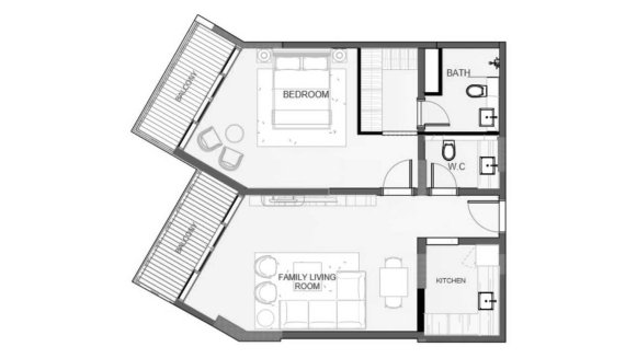 Apartment floor plan, 1 bedroom in Playa Viva No. 11007 (2D)