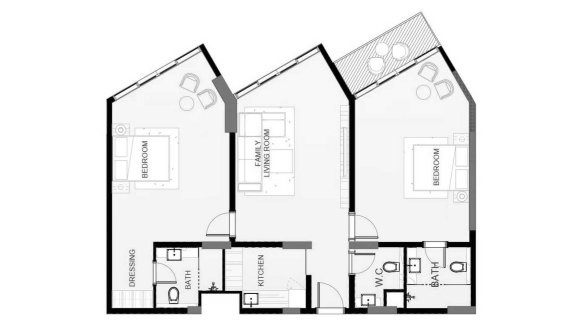 Apartment floor plan, 2 bedrooms in Playa Viva No. 11012 (2D)